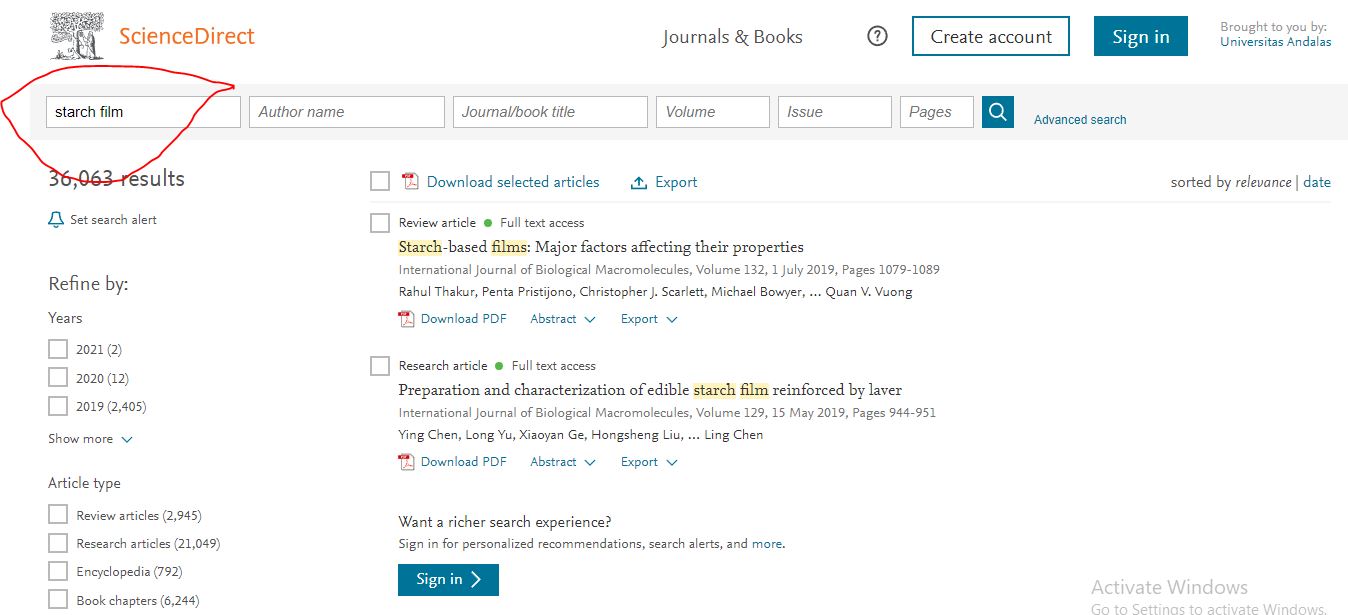 cara mencari jurnal di science direct